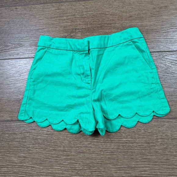 J. Crew Crewcuts Scallop Edge Chino Shorts Green Sz 8 Preppy Adjustable - Picture 1 of 7